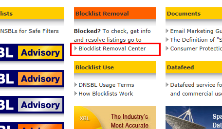 Blocklist Removal Centerをクリック